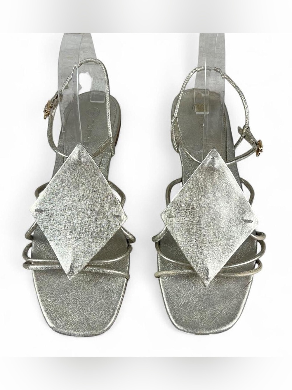 Tory Burch diamond patch gold metallic sandals size 10